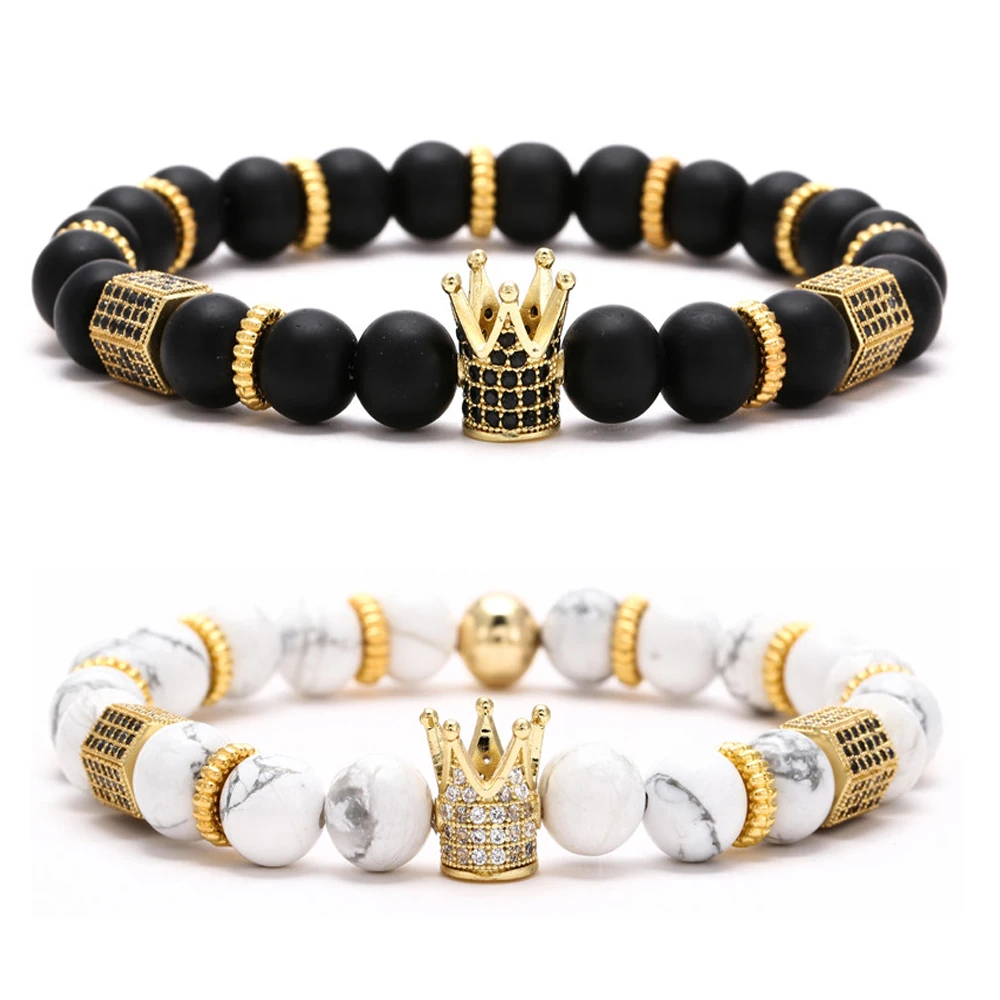 

Trendy Micro Pave Cubic Zirconia Hecagon Crown Charm Bracelet Women Men Couple Stone Bead Bangles gift fashion Jewelry wholesale