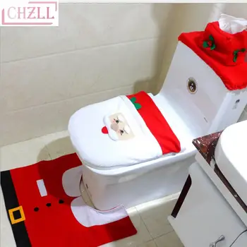 

CHZLL 3pcs Santa Claus Elk Christmas Toilet Cover Santa Toilet Bathroom Rug Cover New Year home Noel decorations Xmas Decoration