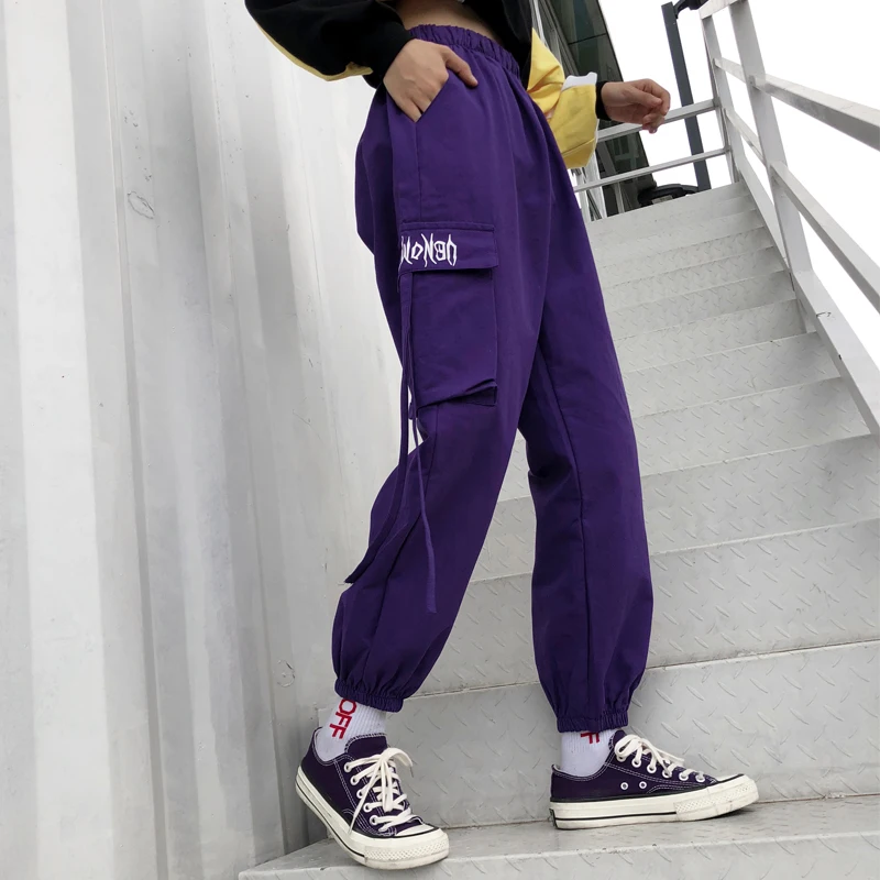 Брюки женские хлопковые брюки карго длинные брюки хип-хоп Harajuku женские с высокой талией корейский стиль Универсальные карманы женский