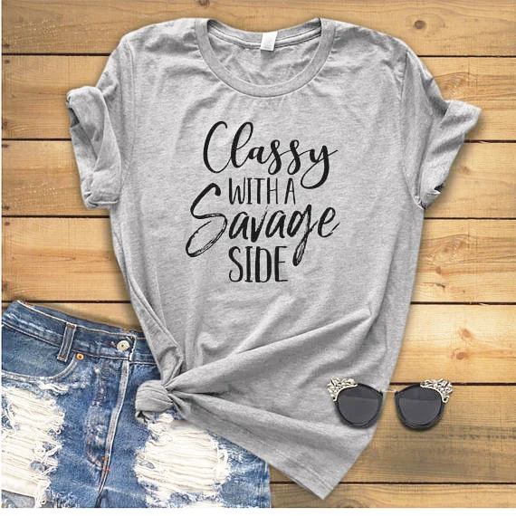 

Classy with a savage side t shirt Savage AF T-Shirt Women Funny Tee Tops Fashion Clothes tumblr graphic tees tshirt