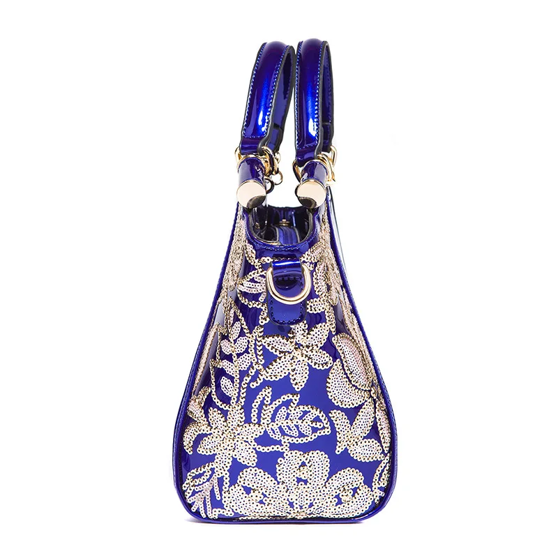 KIHUN Bling Sequins Smooth Patent Leather Women Handbag Floral Sequin Ladies Handbags New Fashion Hand Bags Elegant Purses