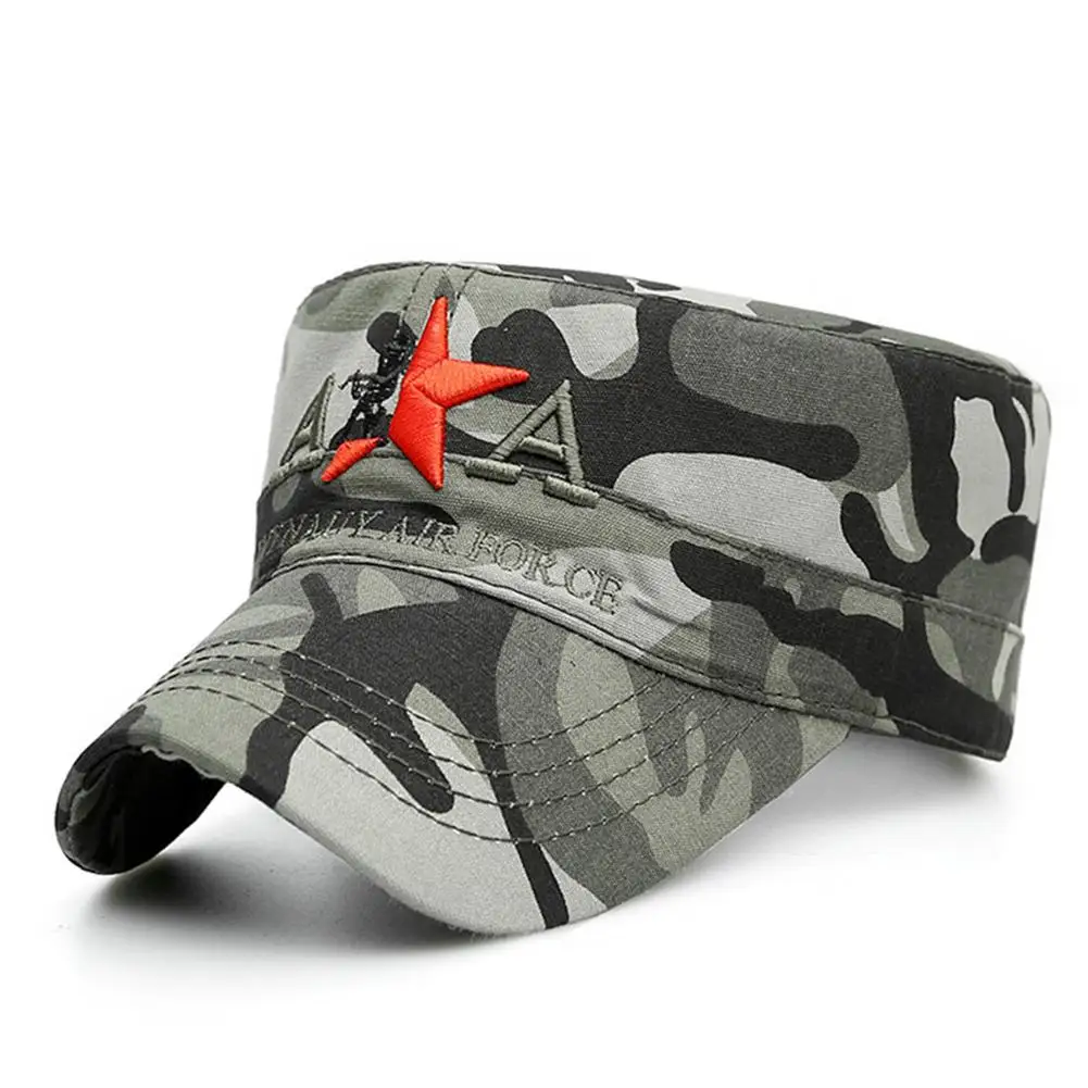 Mounchain Outdoor Sports Hiking Caps Star Embroidery Cotton Flat Top Hat Sun Shading Camouflage