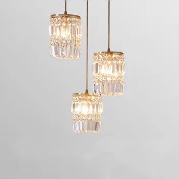 

American Style Crystal Dinning Room Light Nordic Luxury Bar Copper Base Crystal Lampshade Hanging Pendant Light for Bedroom