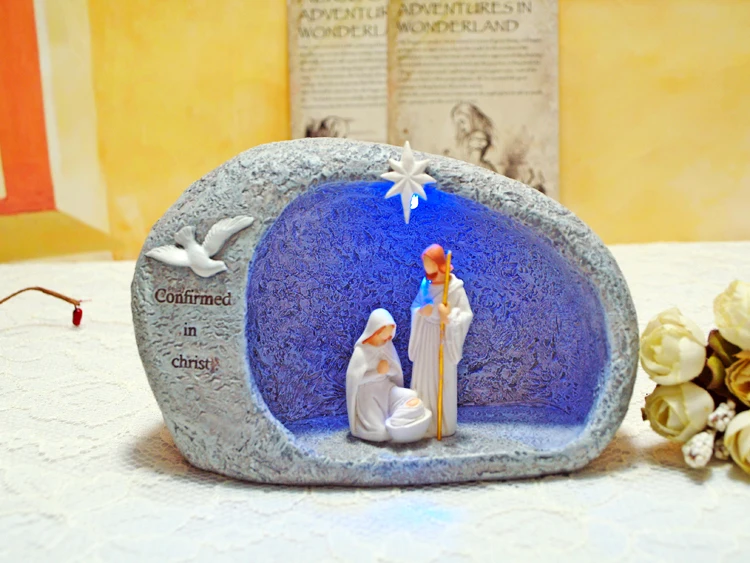 Христианский Иисус рожден смолы украшения подарок на день рождения Jesu орнамент Евангелие Христово с светодиодный светильник ягненок Божий рад весть