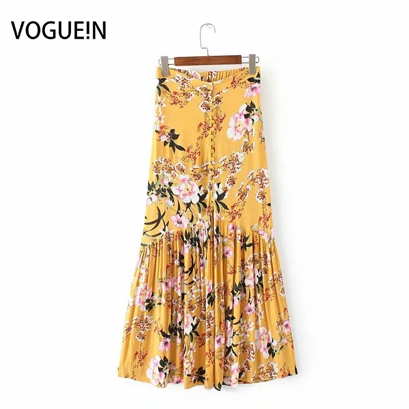 

VOGUE!New Womens Summer Sexy Floral Print High Waist Pleated Button Down Midi Skirt 6 Colors