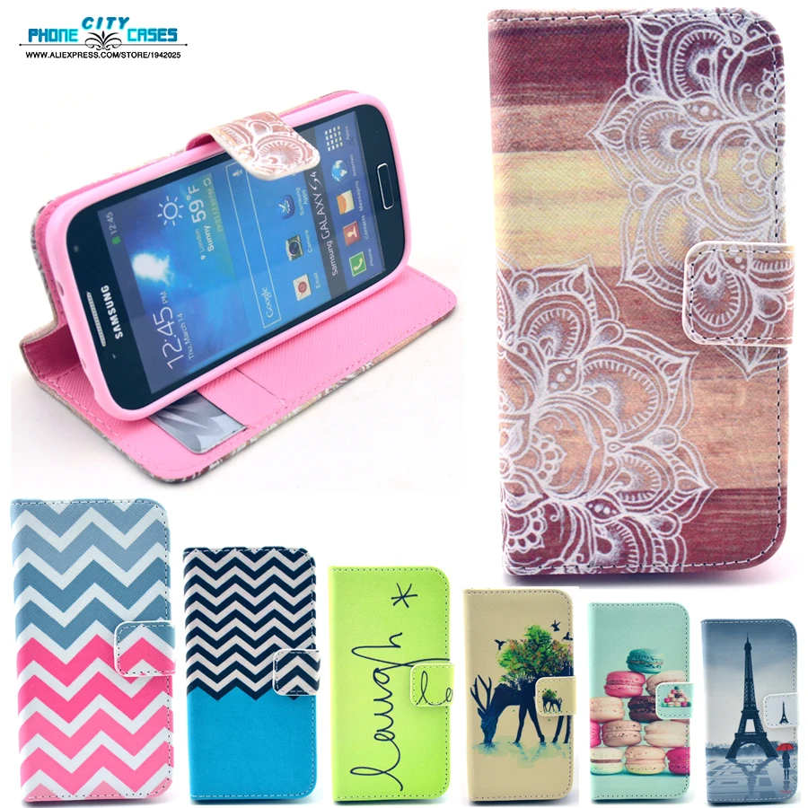 NEW Flip Phone case For Samsung i9190 Galaxy S4mini Waves deer wild small desserts pattern PU leather Card Clip Stand capa |