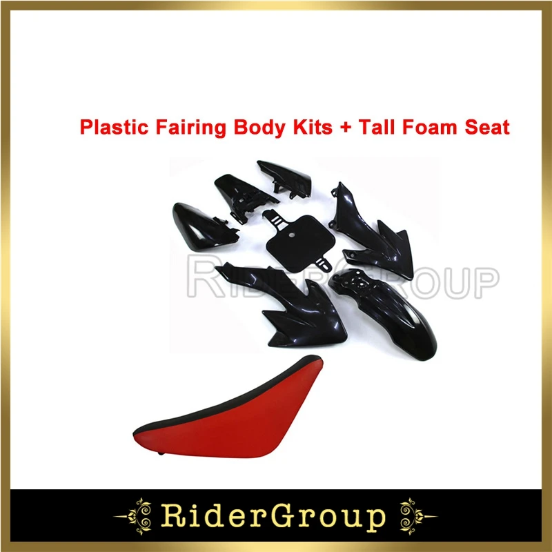 Black Plastic Fairing Body Kits + Tall Foam Seat For Honda CRF50 XR50 Pit Dirt Motor Trail Bike 50-160cc