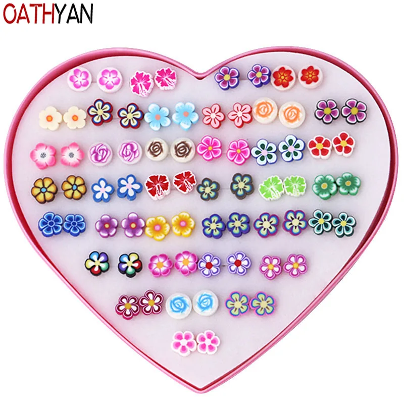 

OATHYAN 36 Pairs/Set New Trendy Flower Polymer Clay Stud Earrings Set For Women Girls Gift Prevent Allergy Earring Mix Jewelry