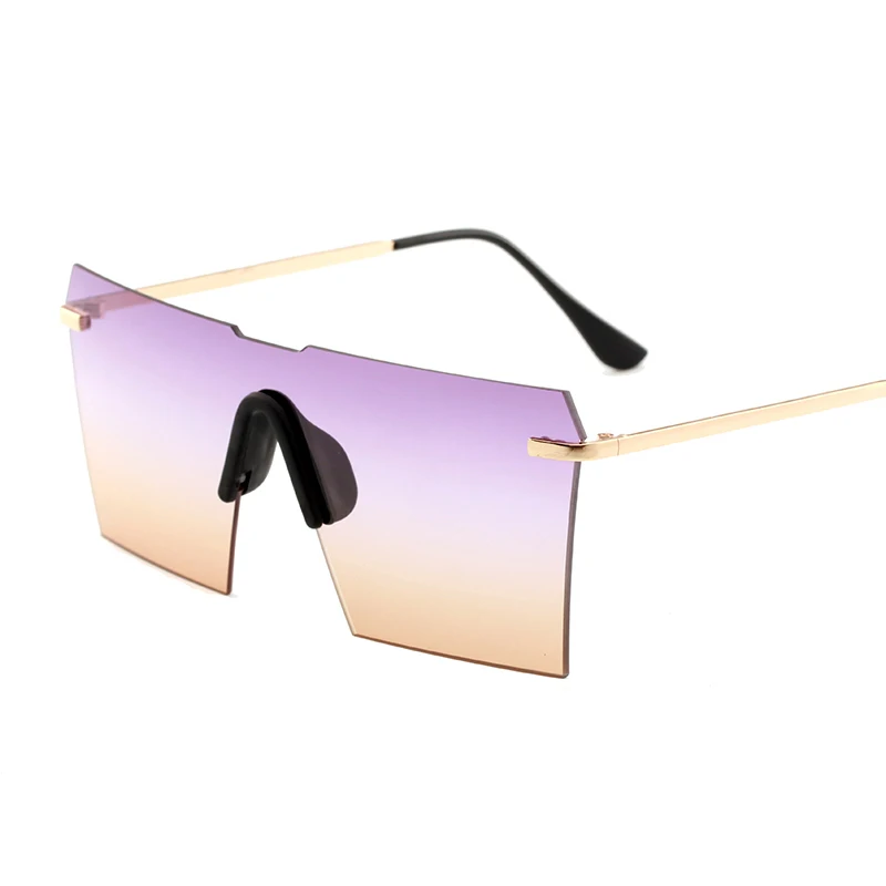 Роскошные большие прямоугольные женские солнцезащитные очки в винтажном стиле, трендовые дизайнерские цельные негабаритные солнцезащитные очки без оправы - Цвет линз: C4