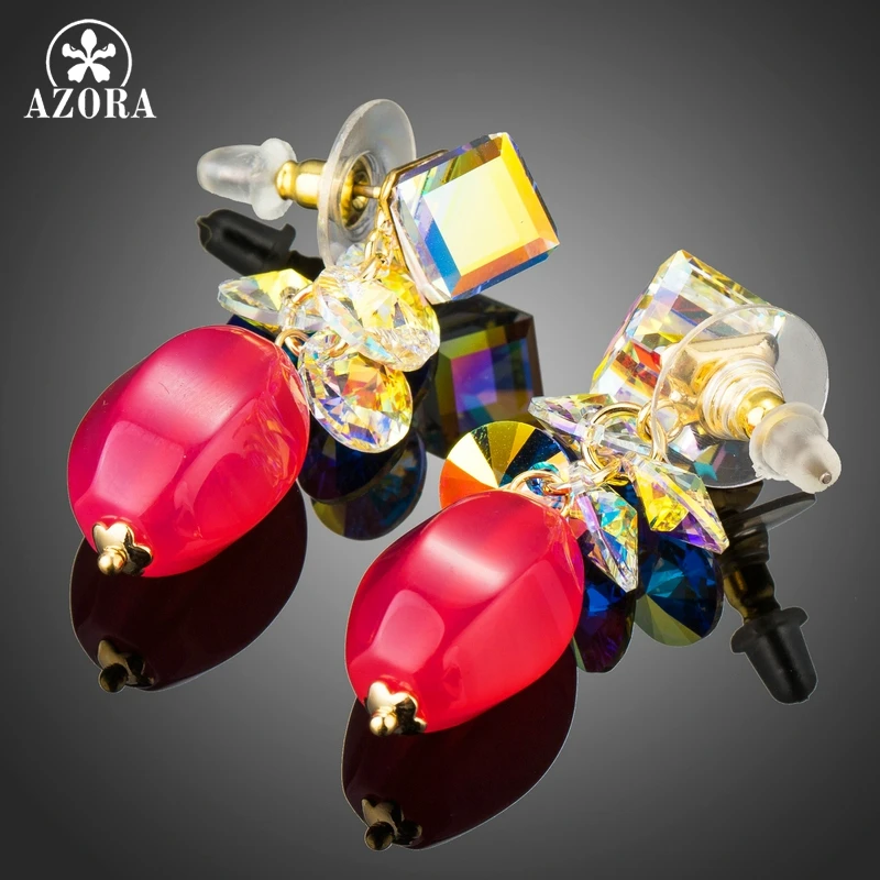 AZORA New Arrival Sparking Colorful Cube and Round Stellux Austrian Crystal Drop Earrings TE0272