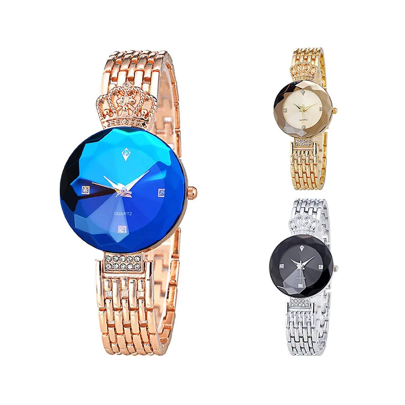 

Women New Gift Quartz Watch Luxury Stainless Steel Lady Crown Rhinestone Wristwatches