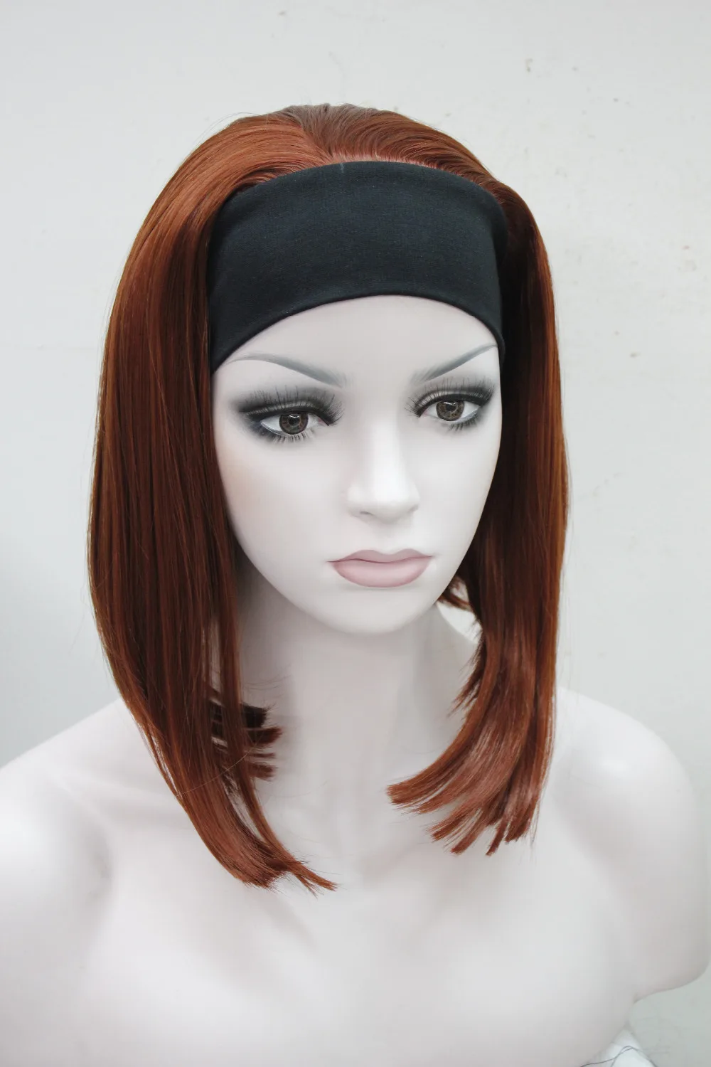 

Super Cute short straight Copper Red 3/4 wig with headband