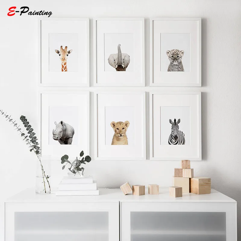

Modern Wall Painting Nursery Picture Leopard Lion Elephant Rhino Safari Cute Baby Animal Canvas Prints Kid Bedroom Poster