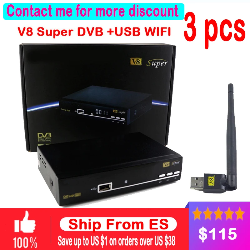

[Genuine] 3pcs V8 Super V8 USB Wifi DVB-S2 Satellite Receiver Support PowerVu Bisskey Necamd Youtube Youporn V8