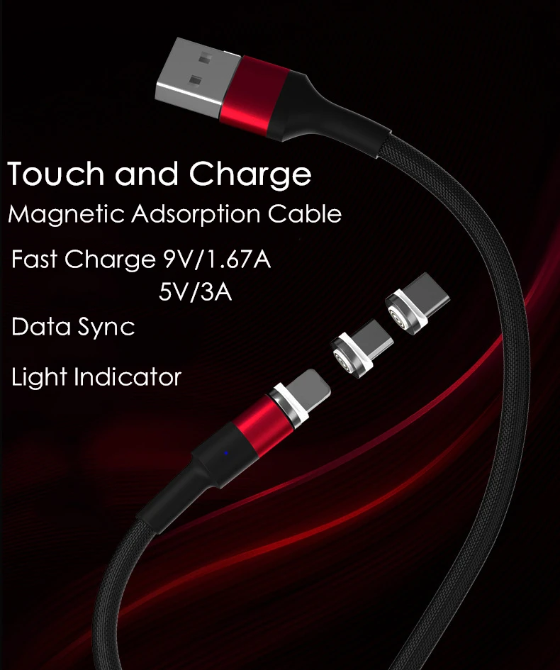 Магнитный кабель 5 V/3A 9В/1.67A Плетеный светодиодный Тип C Micro usb-кабель для передачи данных(синхронизации) и зарядки USB с магнитными разъемами для Зарядное устройство кабель для передачи данных для iPhone samsung huawei Xiaomi