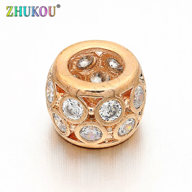 

10mm Micro Pave CZ Rhinestone Rose Gold Crystal Spacer Beads DIY Jewelry Bracelet Necklace Making, Hole: 5.5mm, Model: VZ22