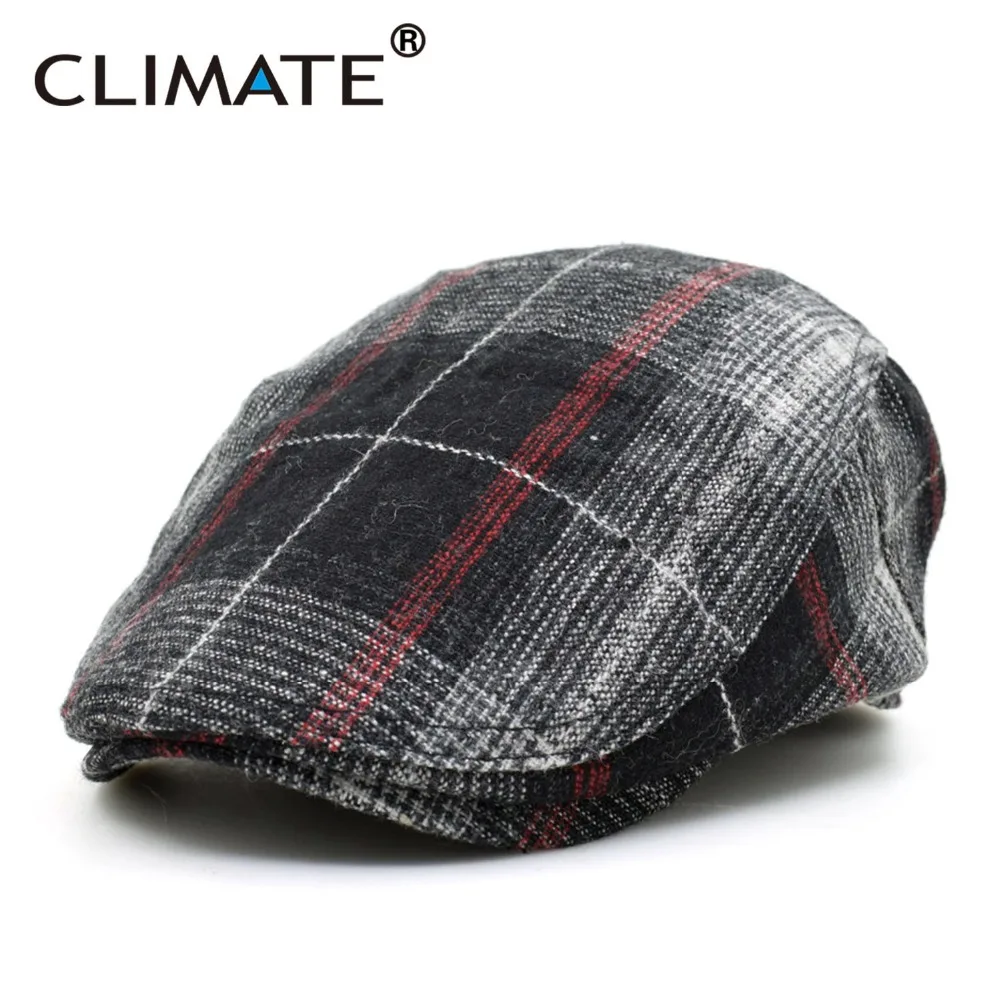 

CLIMATE Winter Men Berets Cap Men Thicken Plaid Flat Cap Woolen Grid Warm Newsboy Tweed Gatby Painter Style Adult Men Cap Hat