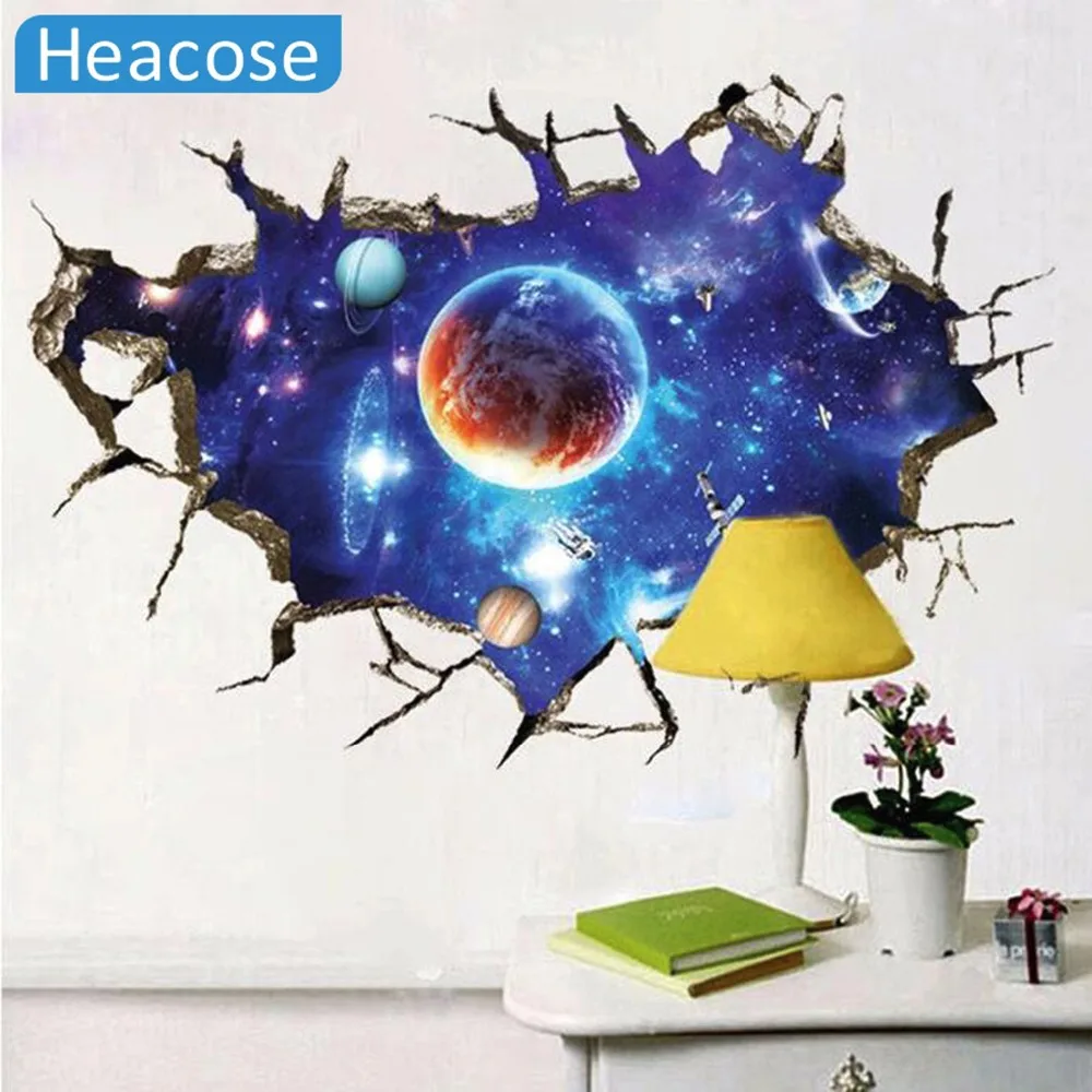 3D Outer Space Planet Wall Stickers for kids room  Beautiful Galaxy Stickers muraux Decor Living Rooms vinilos paredes poster