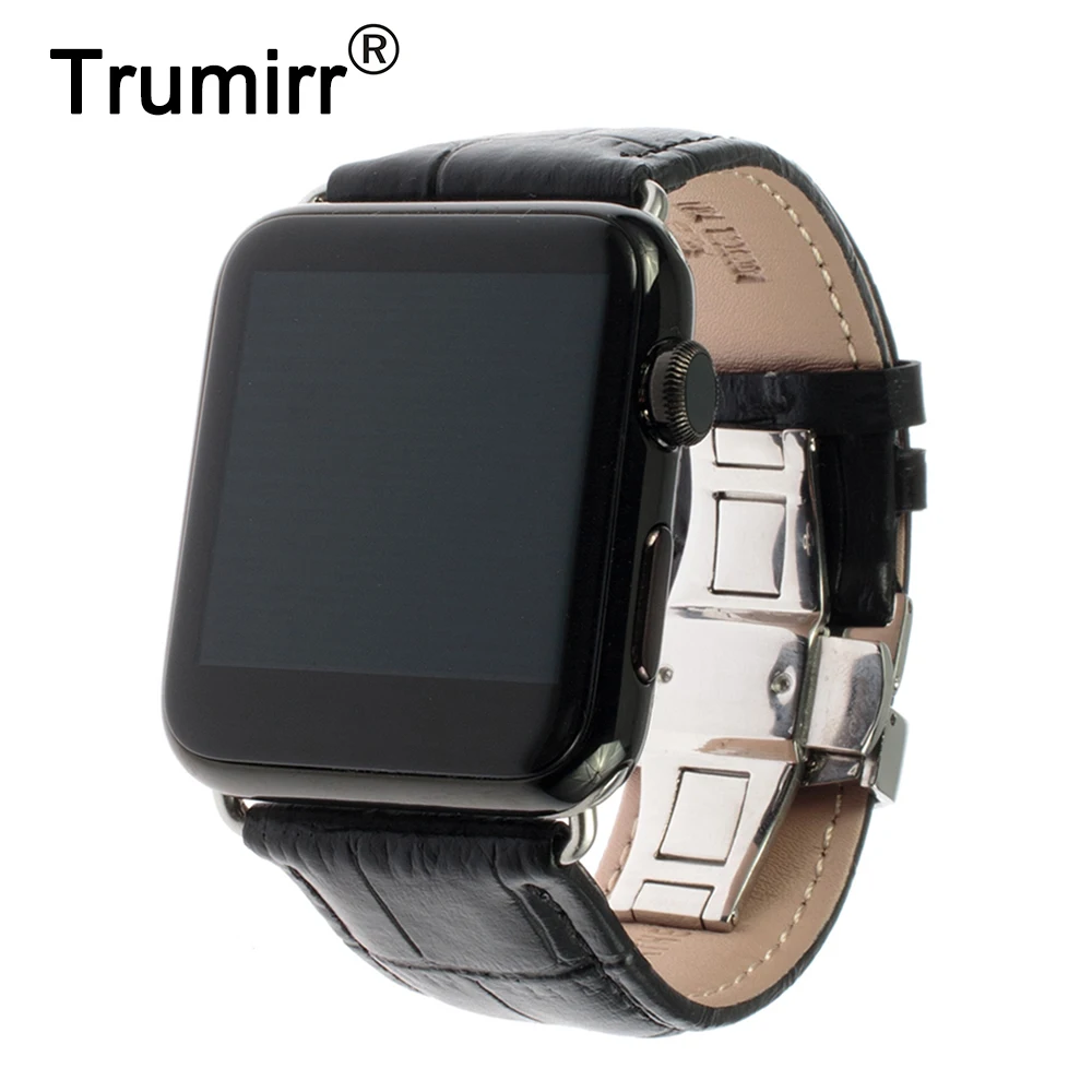 Cena Pasek do zegarka z prawdziwej skóry zapięcie motylkowe do zegarka Apple Watch 38mm 40mm 42mm 44mm seria 5 4 3 2 1 bransoletka z paskiem