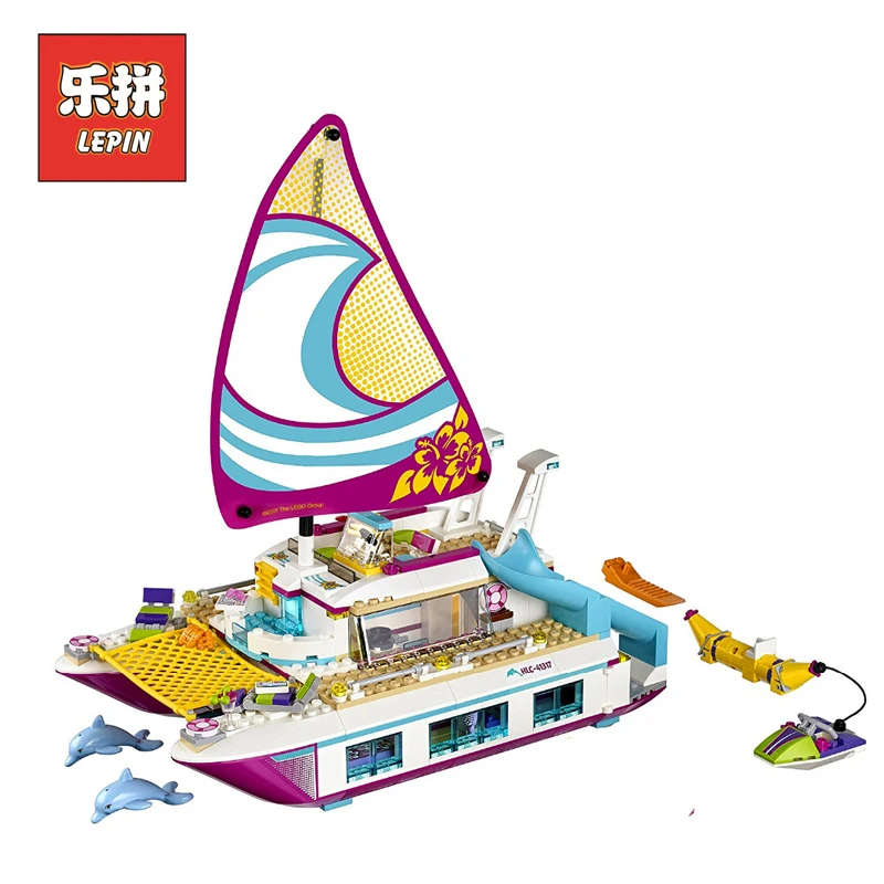 

lepin 01038 Girl Series Friends Cute Boat Ship Building Blocks Brick Sunshine Catamaran Model Kit Set Children Toy Gift 41317