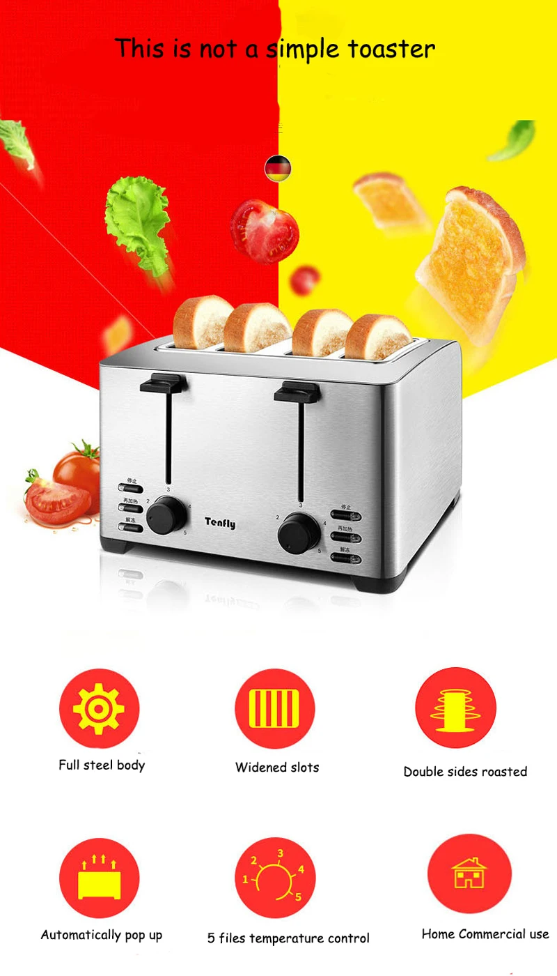 Bread Toaster Multifunctional Bread Maker Automatic Household Toasting Machine Stainless Steel
