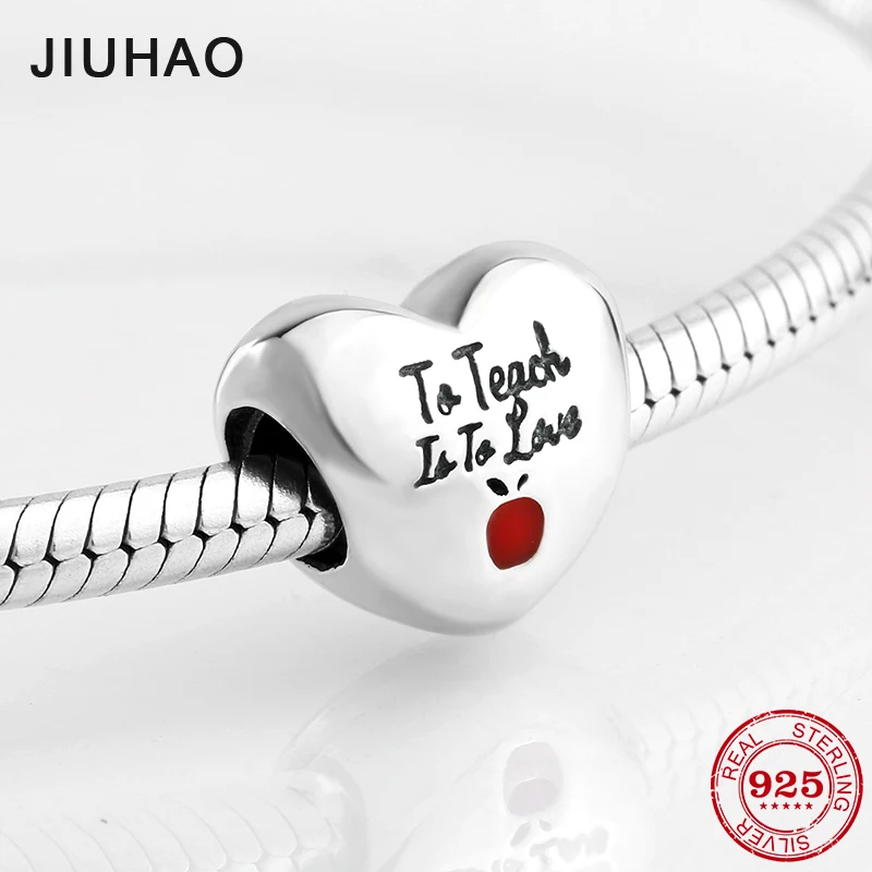 

New 925 Sterling Silver red enamel apple pattern heart shape beads Fit Original Pandora Charm Bracelet Jewelry making