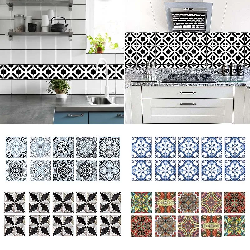 Buy 10pcs/set Retro Tiles Wall Stickers Bathroom