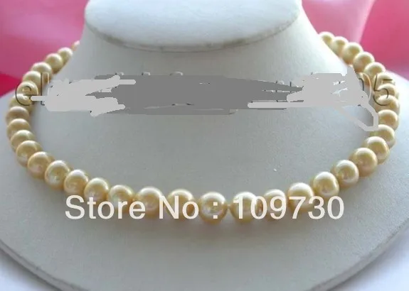 

Jewelry 001279 17.5" Genuine Natural 10mm Golden Round Pearl Necklace 14KGP