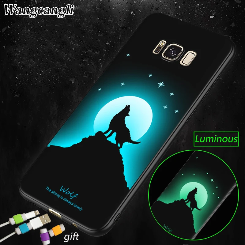Светящиеся чехлы для телефонов Samsung S8 S9 Moon starry wolf pattern чехол s8 plus s9 Сумки и