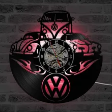 Wolksvagen Car Logo Vinyl Record Wall Clock Hollow Black Creative LED Wall Clock Home Decor Classic