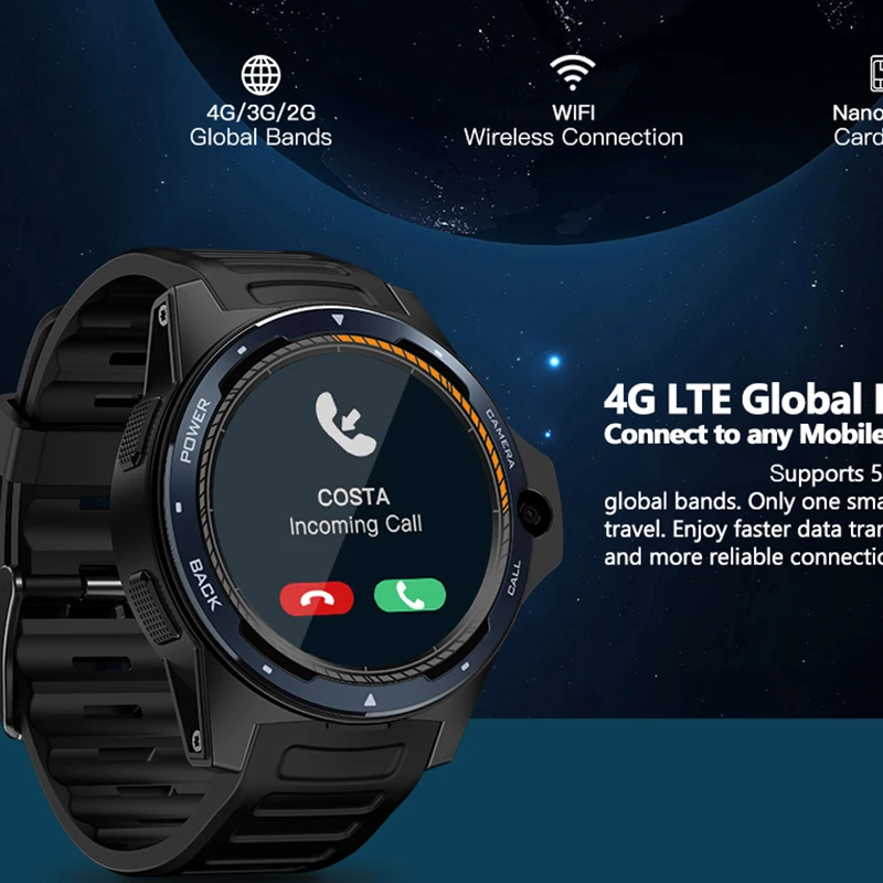 

4G Global Bands SmartWatch GPS/GLONASS Android Watch Quad Core Dual System Music Smart Assistant Smart Watch Men Nordic 52840