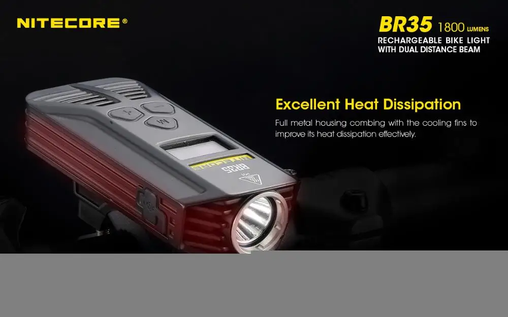 

NITECORE BR35 bike light Dual Beam OLED Rechargeable bicycle light 2* CREE XM-L2 U2 1800lm with Built-In 6800mAh Battery Pack