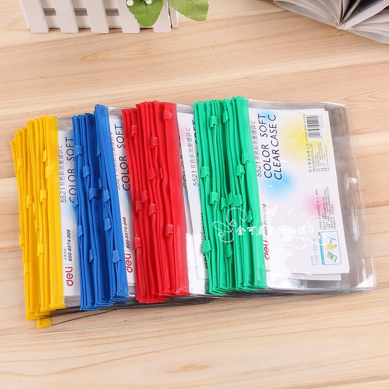 

12 Pcs PVC Color Soft Clear Case Documents Grid Zipper Bag Single Layer 100x185mm Filing Products Deli 5521