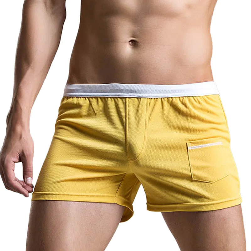 Пикантные Для мужчин спортивная теннисные шорты обувь для бега шорты Фитнес твёрдый Мужской тренировки шорты Superbody хорошее качество - Цвет: yellow