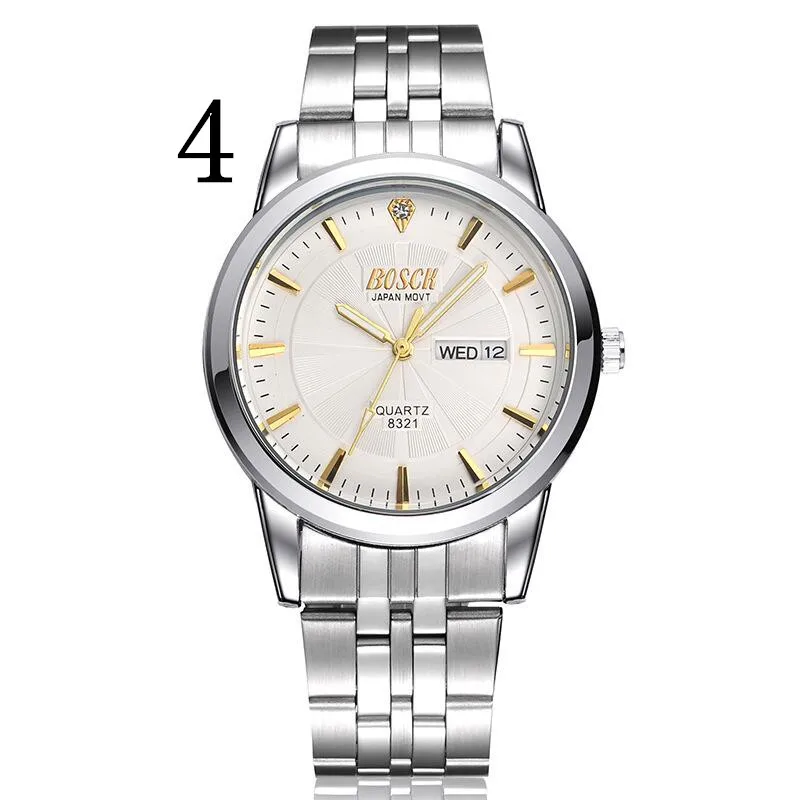  Luxury Men Watch Full Stainless Steel Gold Quartz Watch Famous Brand Men's Wristwatch Waterproof Calendar Clock