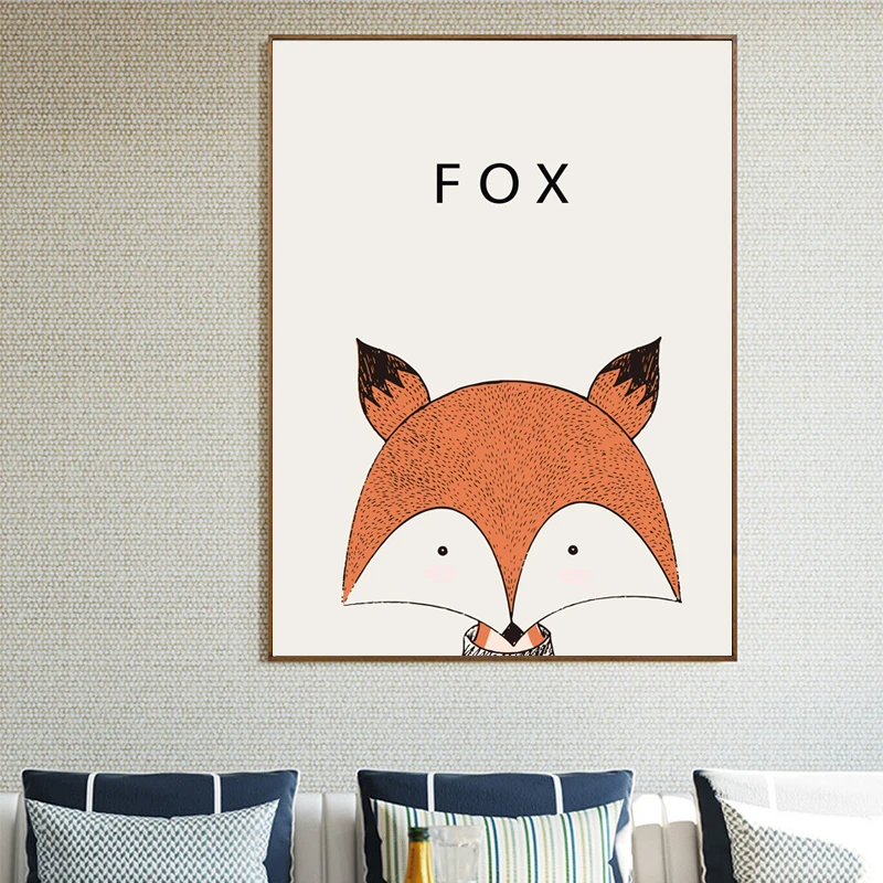 

Lovely Animal Canvas Art Print Poster, Minimalist Wall Painting for Living Room Children Room Decor, Nordic Cartoon Fox