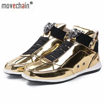 

movechain Men's Casual Leather Shoes Men Patent Leather Skate Shoes Fashion Mens Designer Trendy High-Top Flats Men Casual Shoes