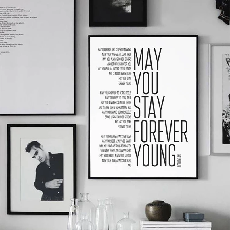 Боб Дилан Forever Young Song постер художественная живопись, черно-белая лирика холст Художественная печать домашний музыкальный плакат Настенный декор