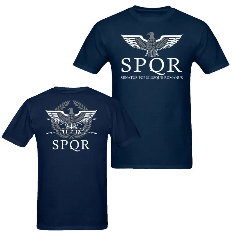

2019 Fashion Double Side Spqr Eagle Rome Latin Men'S T Shirt Navy Blue Unisex Size Unisex Tee
