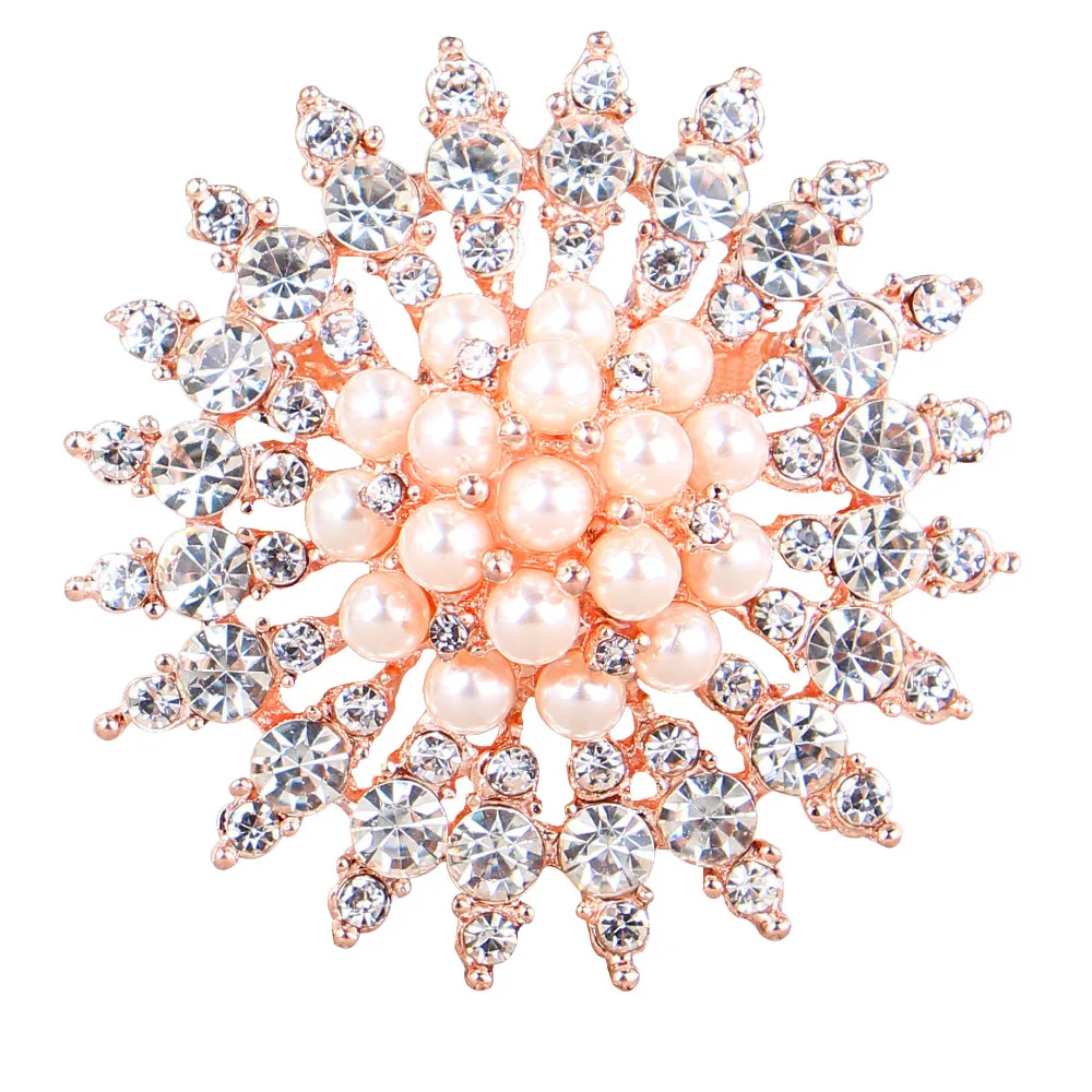 

DISHRANDelicate man-made Pearl Brooch neckline female pin Rhinestone Crystal bride jewelry headscarf jacket sweater clip