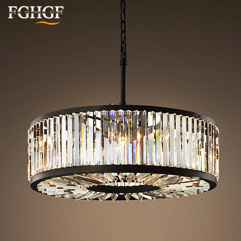 

Modern Crystal Chandelier Light Creative Hollow Round Chandelier Lamp Circle Fixture Vintage Style Lustres for Living Room