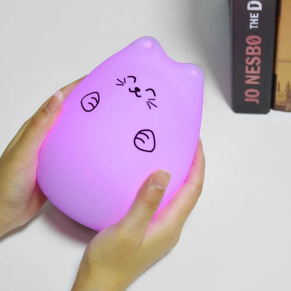 

Touch Sensor Night light Silicone Animal Cat Cartoon RGB 7 Color Change Bedroom Bedside lamp LED USB Rechargeable Baby Toys Gift