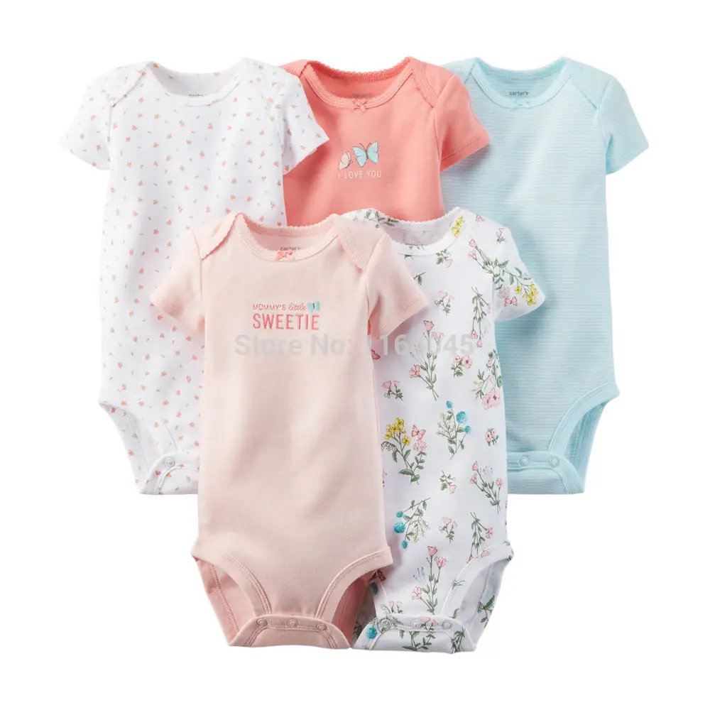 

S5-015,Original, 2016 Just Arrived, Baby Girls 5-Pack Short-Sleeve Bodysuits Set, Cute Pattern, Free Shipping