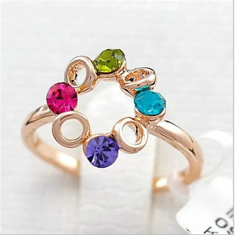 

New Bague Homme Bijoux Gold Color Colorful Crystal Rings Metal Wedding Bands Ring for Women Clear Fashion Jewelry Gift Ring Anel