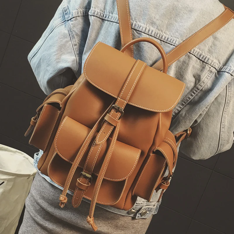 

Women Leather kanken Backpack Bolsas Mochila Feminina Large brand Girl Schoolbag Travel Bag Solid school bags for teenage grils