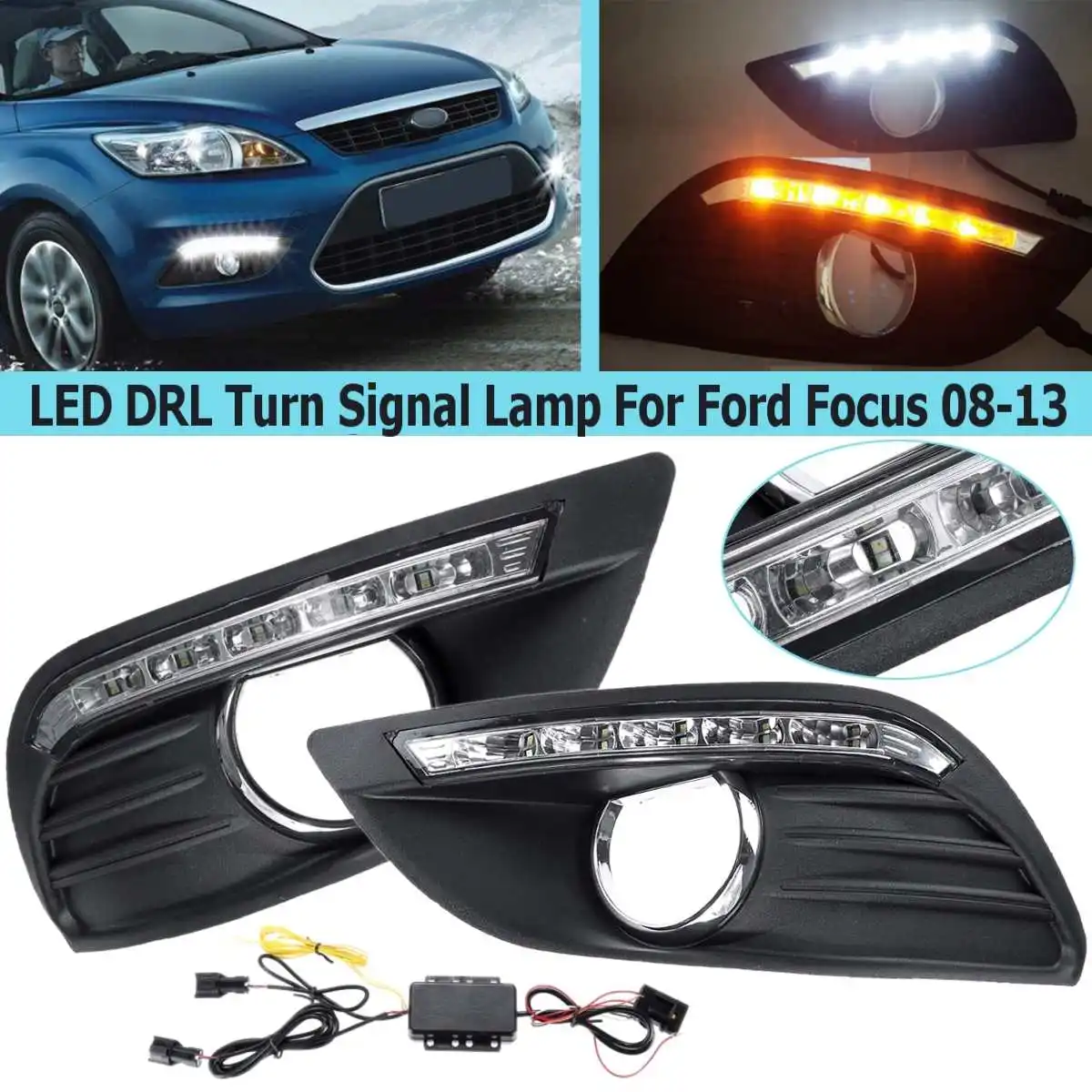 

Led Drl For Ford Focus 2 2008 2009 2010 2011 2012 2013 Daytime Running Light Front Bumper Driving Fog Lamp Daylight Headlight