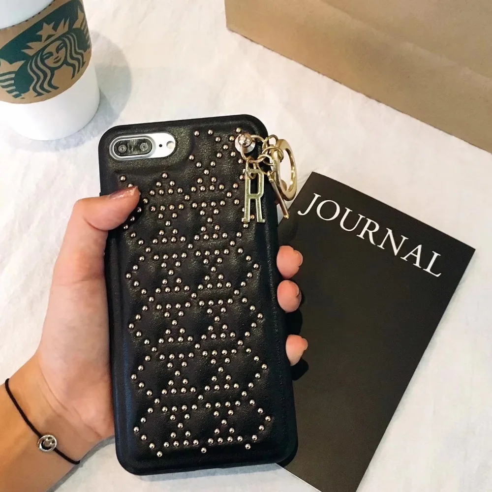 For iPhone 6 6s plus Luxury Fashion Rivet D cell Phone Cases For Apple iPhone 7 8 plus X Women Mobile phone Case Cover