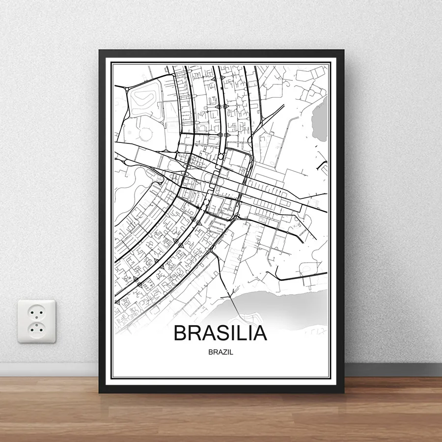 

BRASILIA Brazil City Street Map Print Poster Abstract Coated Paper Bar Cafe Pub Living Room Home Decoration Wall Sticker 42x30cm