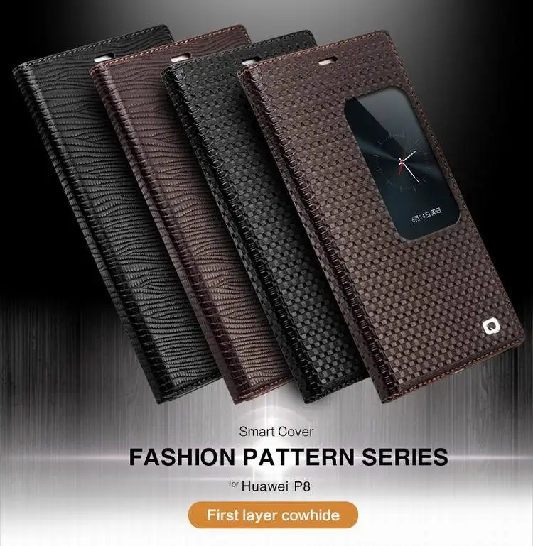 bilder für QIALINO Smart Ansicht Schlag-echtes Leder Fenster Fall-abdeckung für Huawei Ascend P8 mit Schlaf Wake Up Funktion für huawei p8 bilder für QIALINO Smart Ansicht Schlag-echtes Leder Fenster Fall-abdeckung für Huawei Ascend P8 mit Schlaf Wake Up Funktion für huawei p8