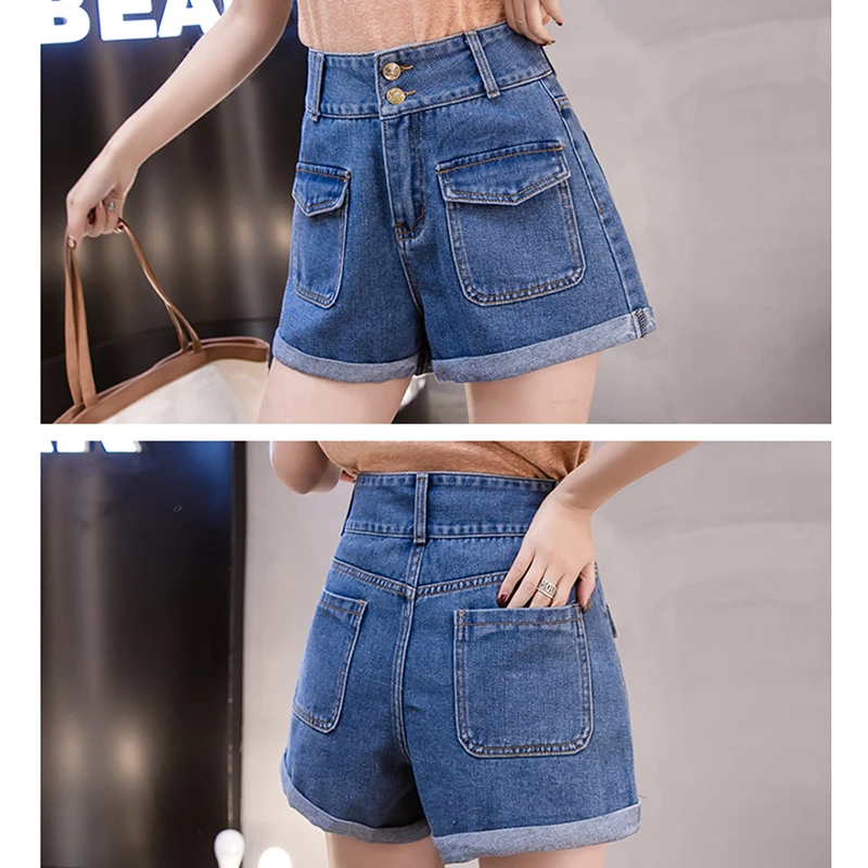 Plus Size Shorts Jeans Women High Waist Pockets Simple Cuffs Summer Shorts Feminino Casual Korean Loose Blue Denim Shorts S-5XL Plus Size Shorts Jeans Women High Waist Pockets Simple Cuffs Summer Shorts Feminino Casual Korean Loose Blue Denim Shorts S-5XL